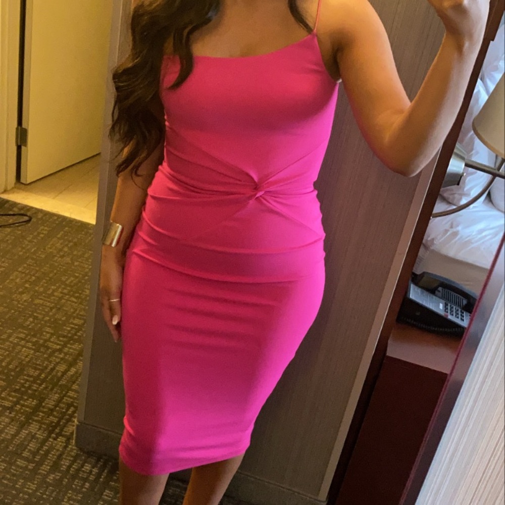 Nookie lust one shoulder neon pink midi